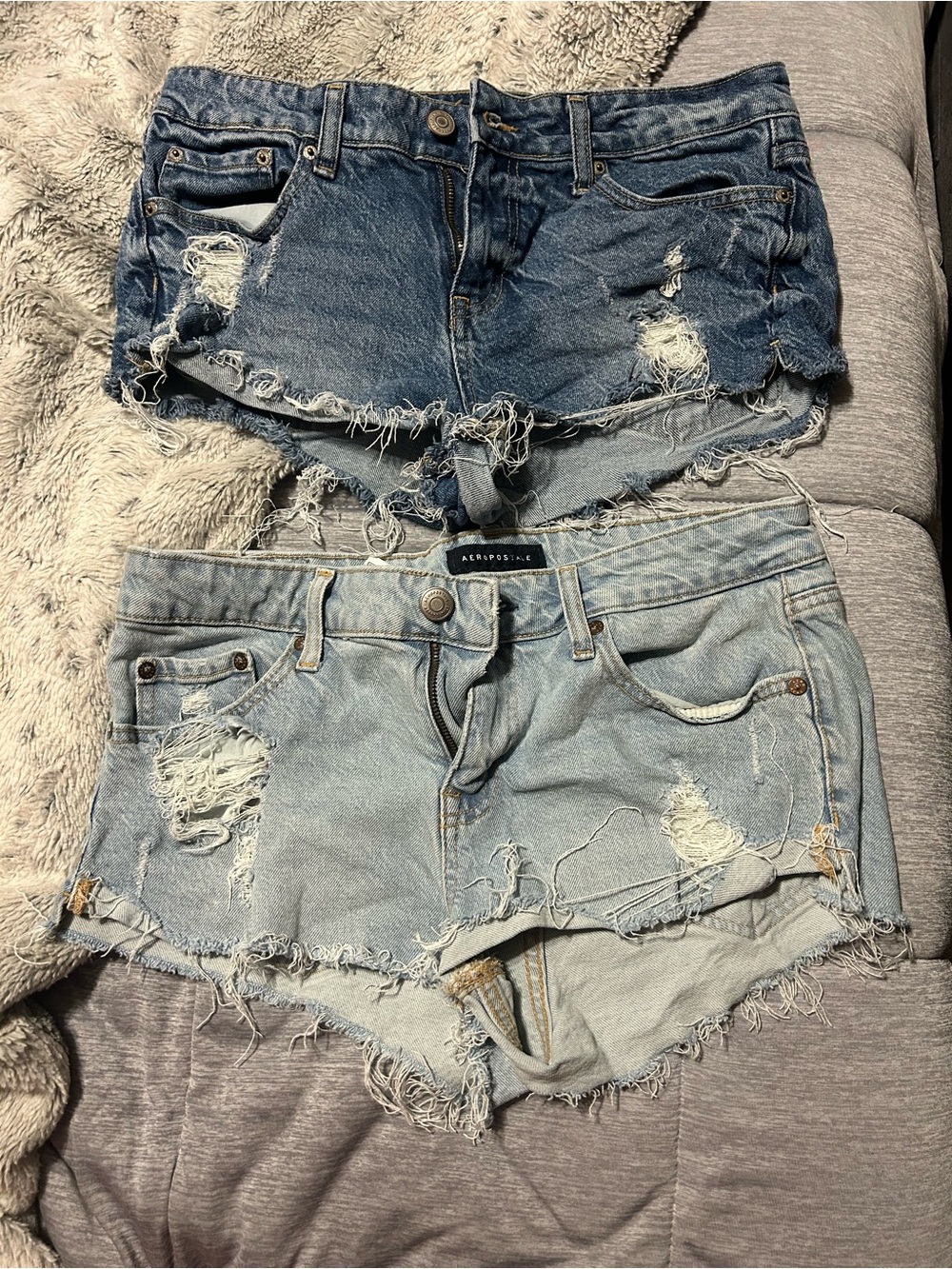 Aeropostale Distressed Denim Shorts Set - Dark Blue & Light Blue